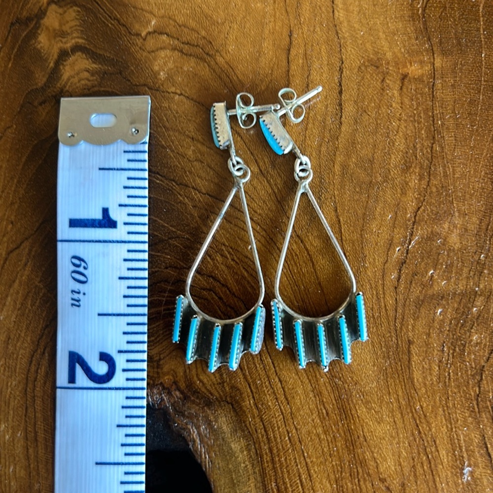 Genuine Turquoise and Sterling Silver Navajo Native American Earrings